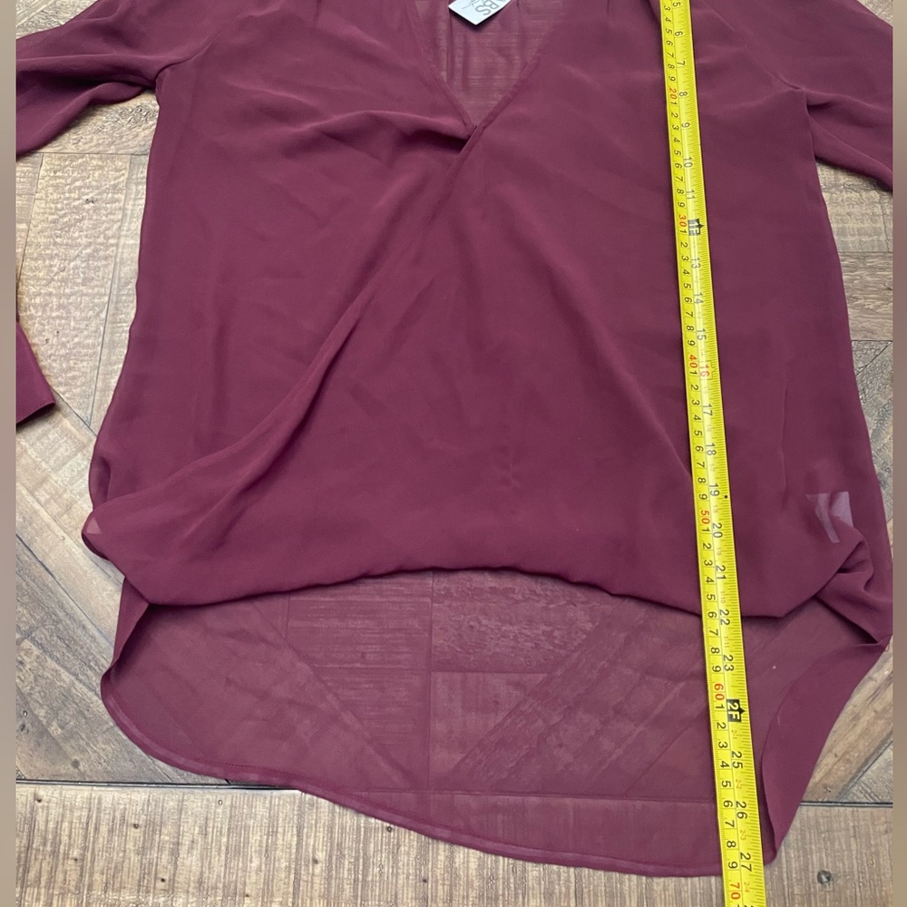 Women's Burgundy Sheer Blouse - Picture 5 of 7